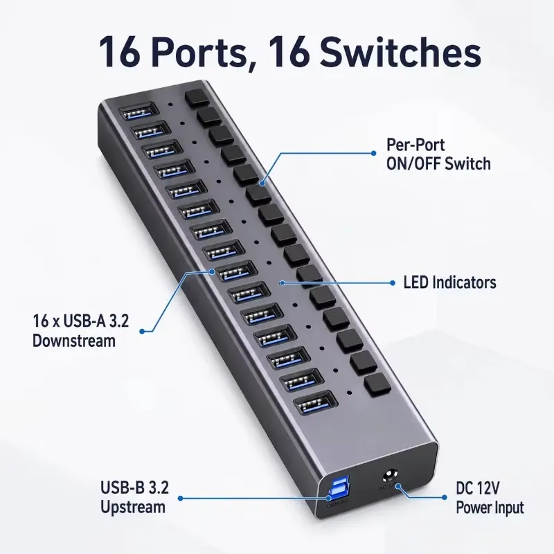 موزع USB 3.2 Gen2 بـ 16 منفذ م - مراجعة Usb Hub وسعره