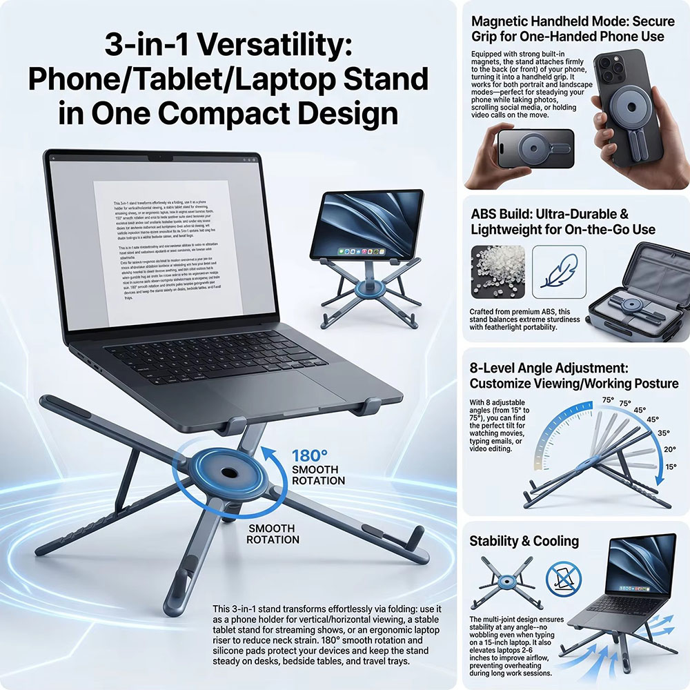 حامل هاتف مغناطيسي محمول وعصا  - مراجعة Laptop Stand وسعره